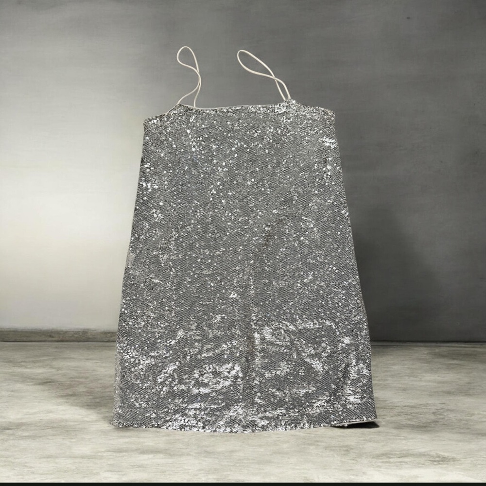 OAK + FORT Shimmering Silver mini dress